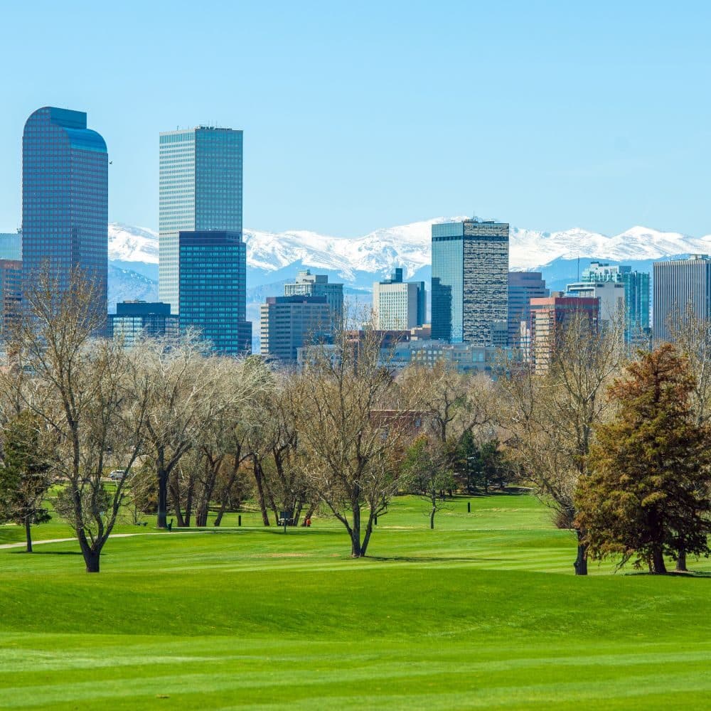 Sunny Denver Skyline. Spring in Colorado. Denver Skyline