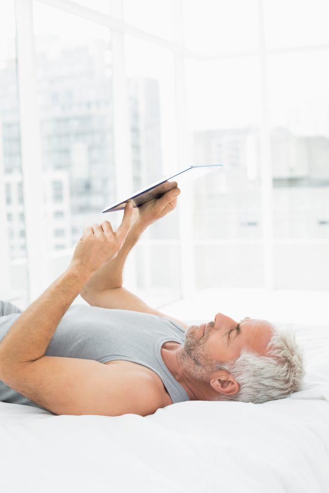 man at home, comfortable video chat medical recovery